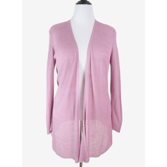 Eileen Fisher Size M Organic Linen Tencel Open Cardigan Fine Knit Rose Quartz - Picture 3 of 10